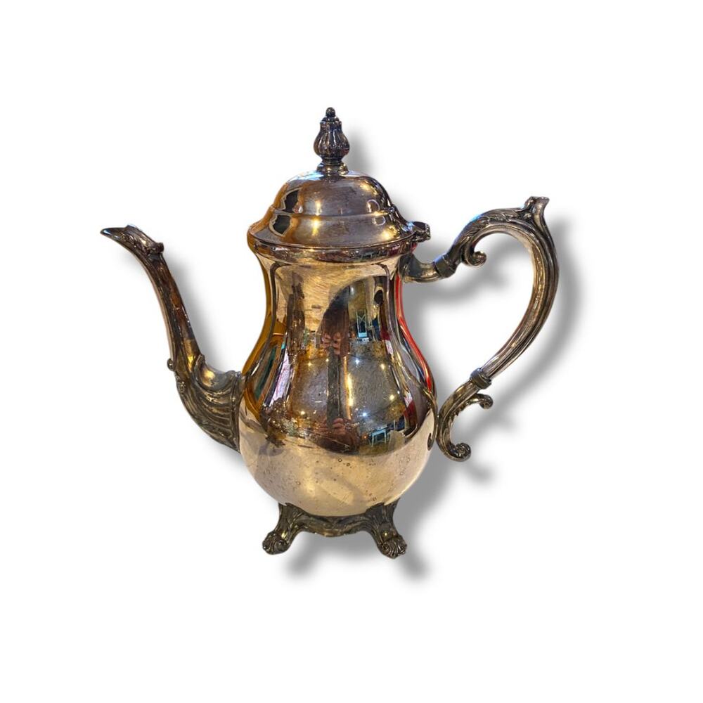 Vintage FB Rogers Silverplate Coffee Pot 10"h Hinged Lid Footed Lady Margaret